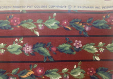 Load image into Gallery viewer, Vintage P. Kaufmann Inc Designs Floral Burgundy Stripe Fabric