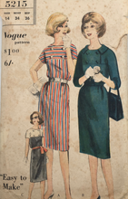 Load image into Gallery viewer, 1960's Vintage Sewing Pattern: Vogue 5215