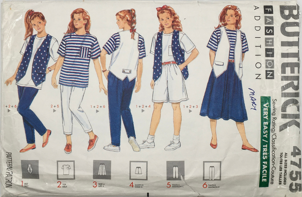 1990 Vintage Sewing Pattern: Butterick 4755