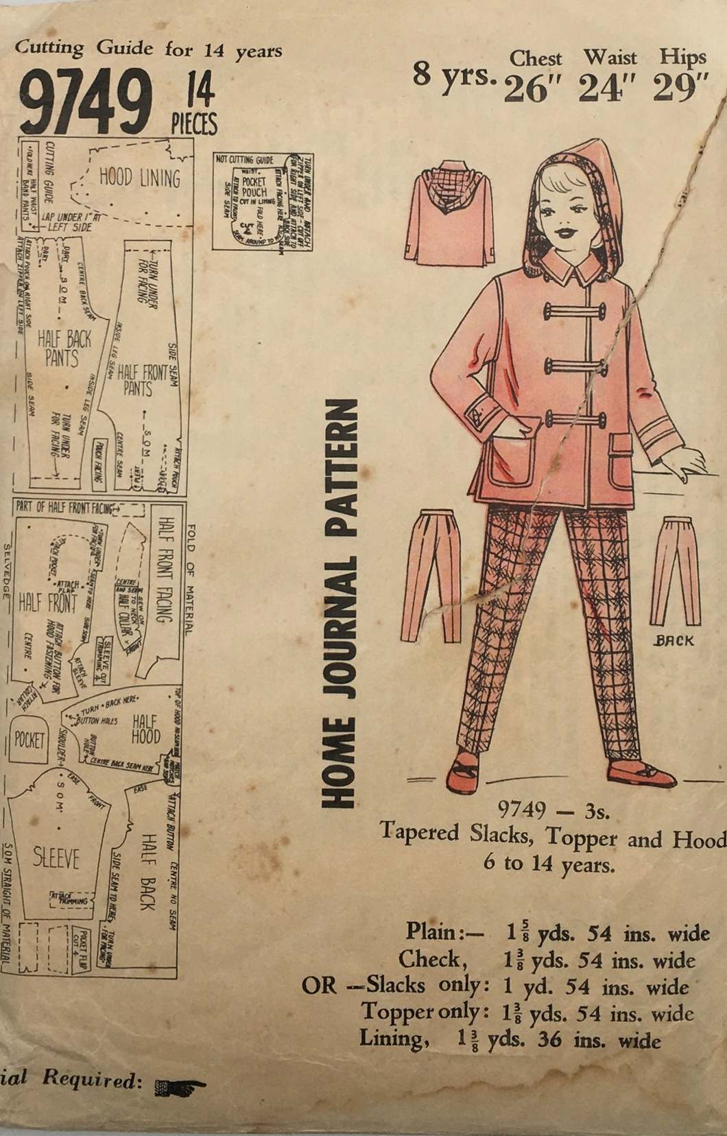 1950's Vintage Sewing Pattern: Home Journal 9749