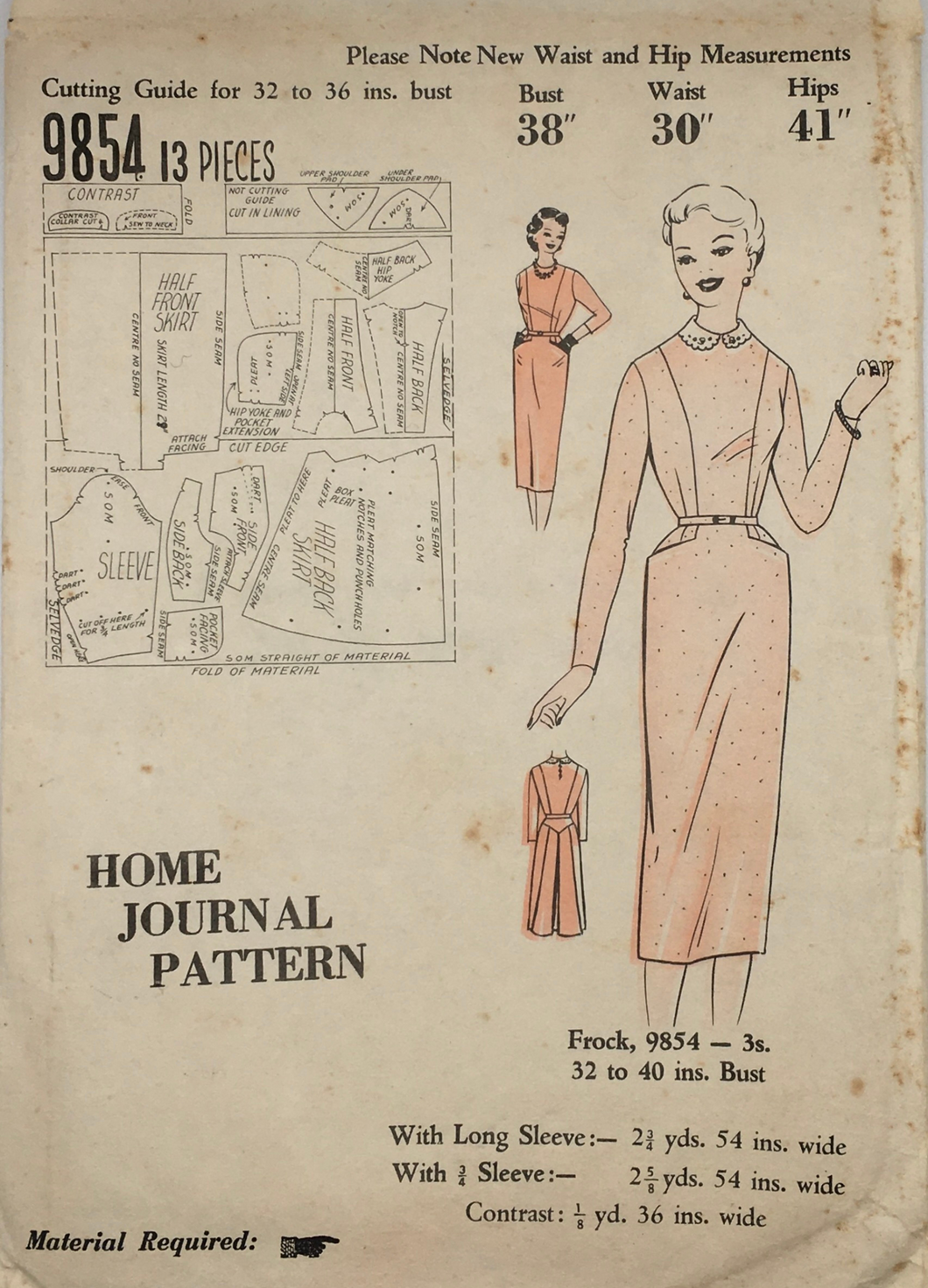 1950's Vintage Sewing Pattern: Home Journal 9854