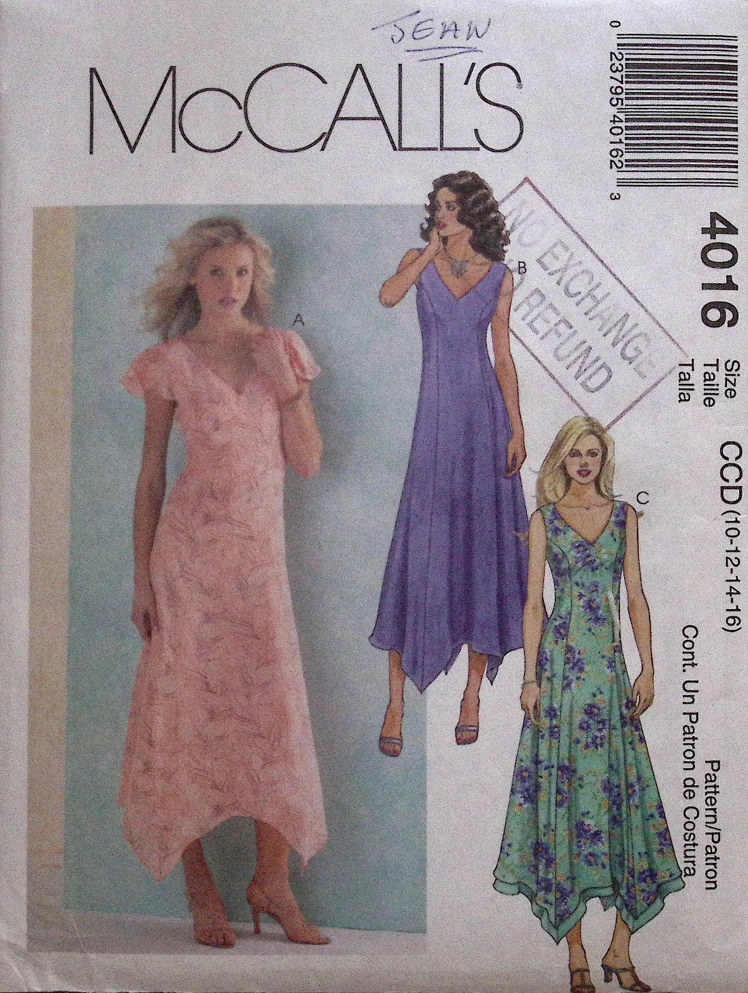 Sewing Pattern: McCalls 4016