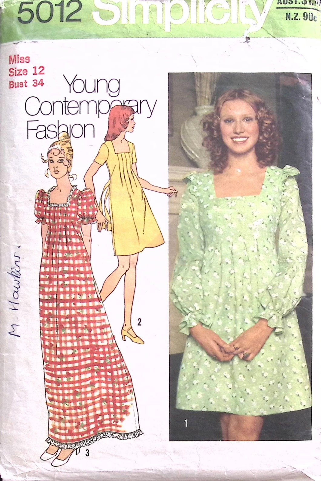 Vintage Sewing Pattern: Simplicity 5012