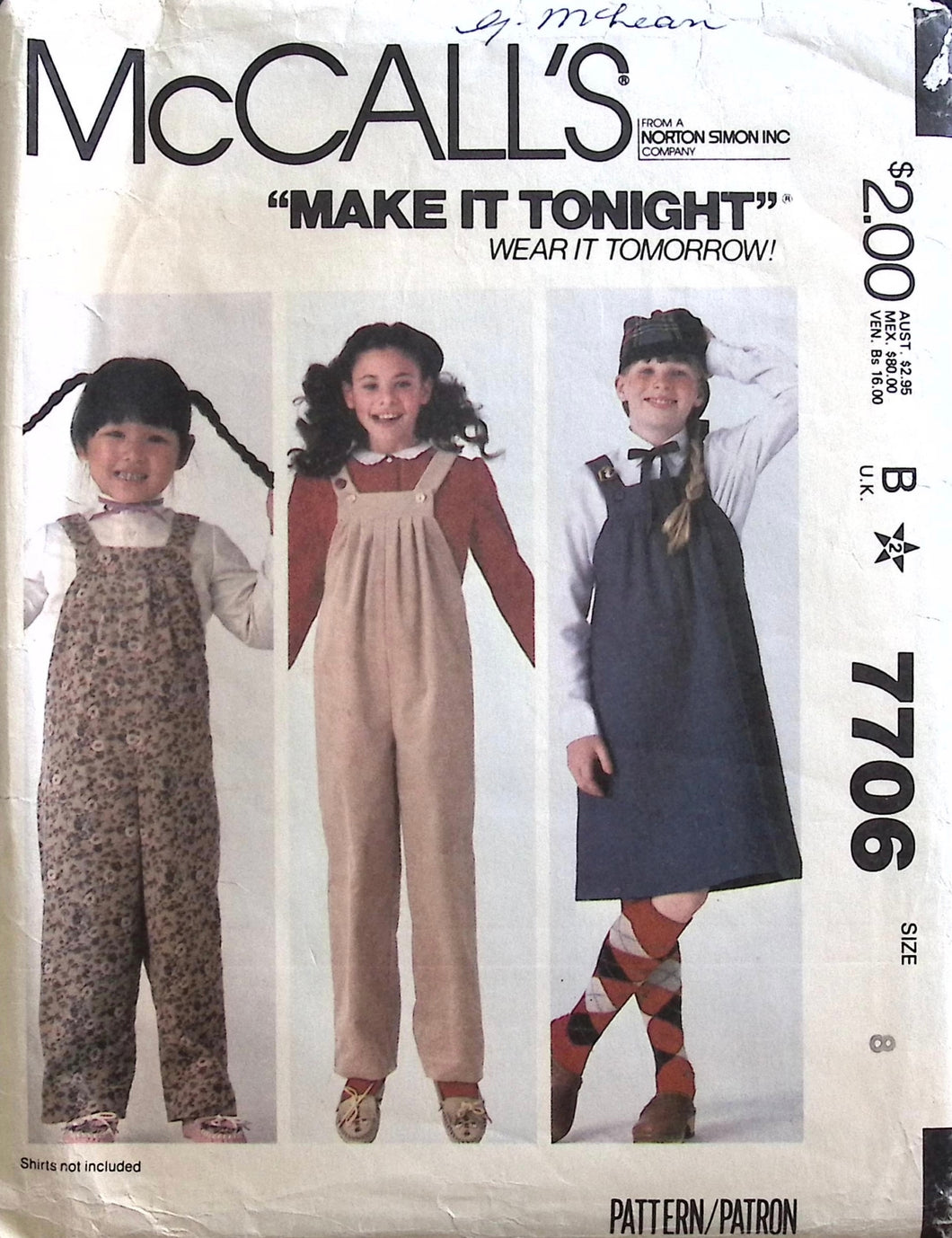 Vintage Sewing Pattern: McCalls 7706