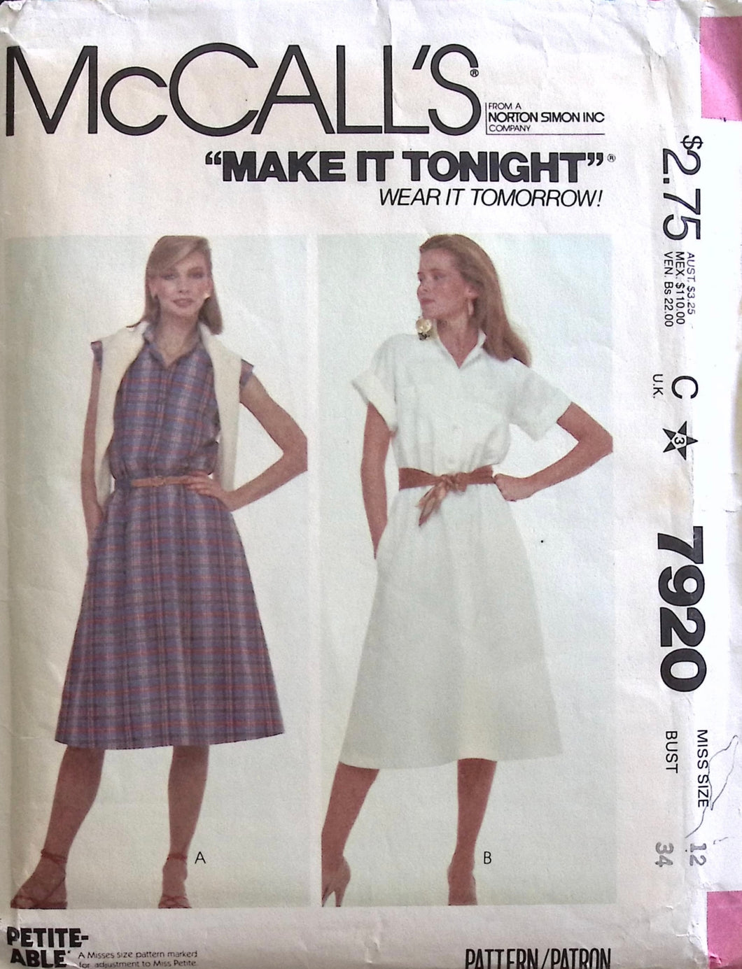 Vintage Sewing Pattern: McCalls 7920