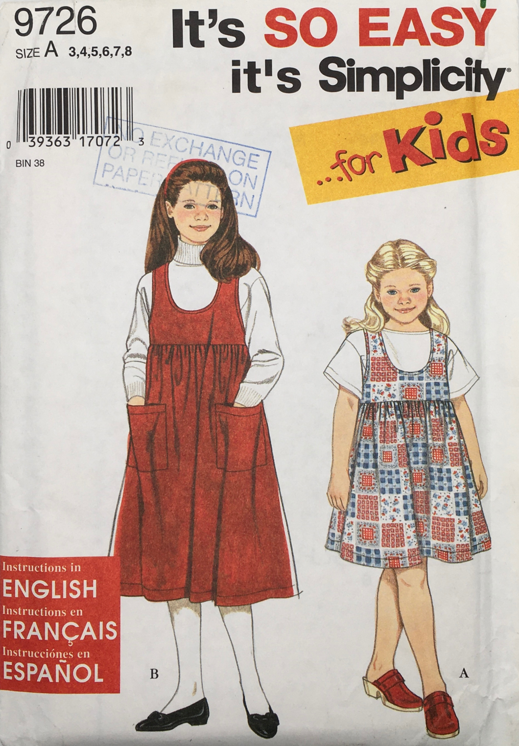 1996 Vintage Sewing Pattern: Simplicity 9726