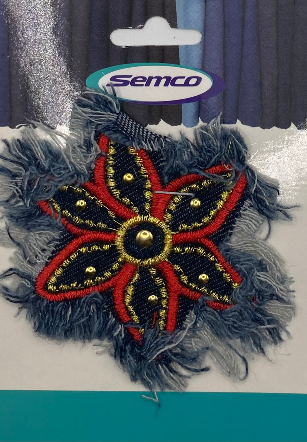 Semco Sew-On Motif Shabby Denim Flower with Gold