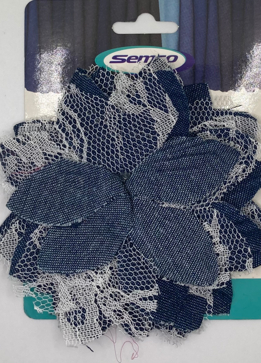 Semco Shabby Denim & Lace Layered Flower Pin