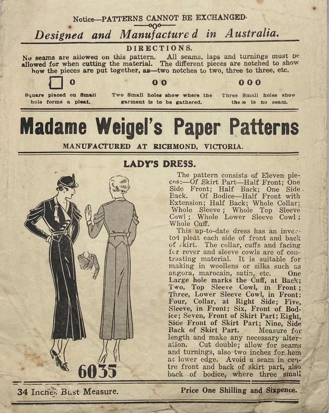 Vintage Sewing Pattern: Madame Weigel's 6035