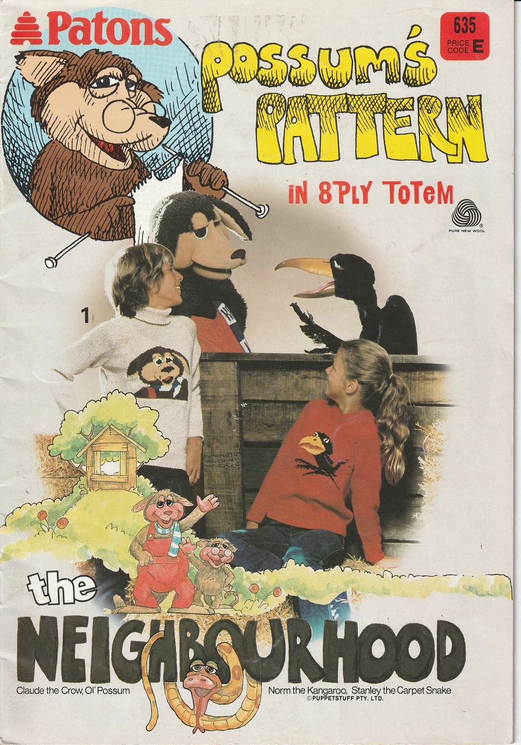 Paton's knitting Pattern for Possum's Pattern The Neighbourhood No. 635