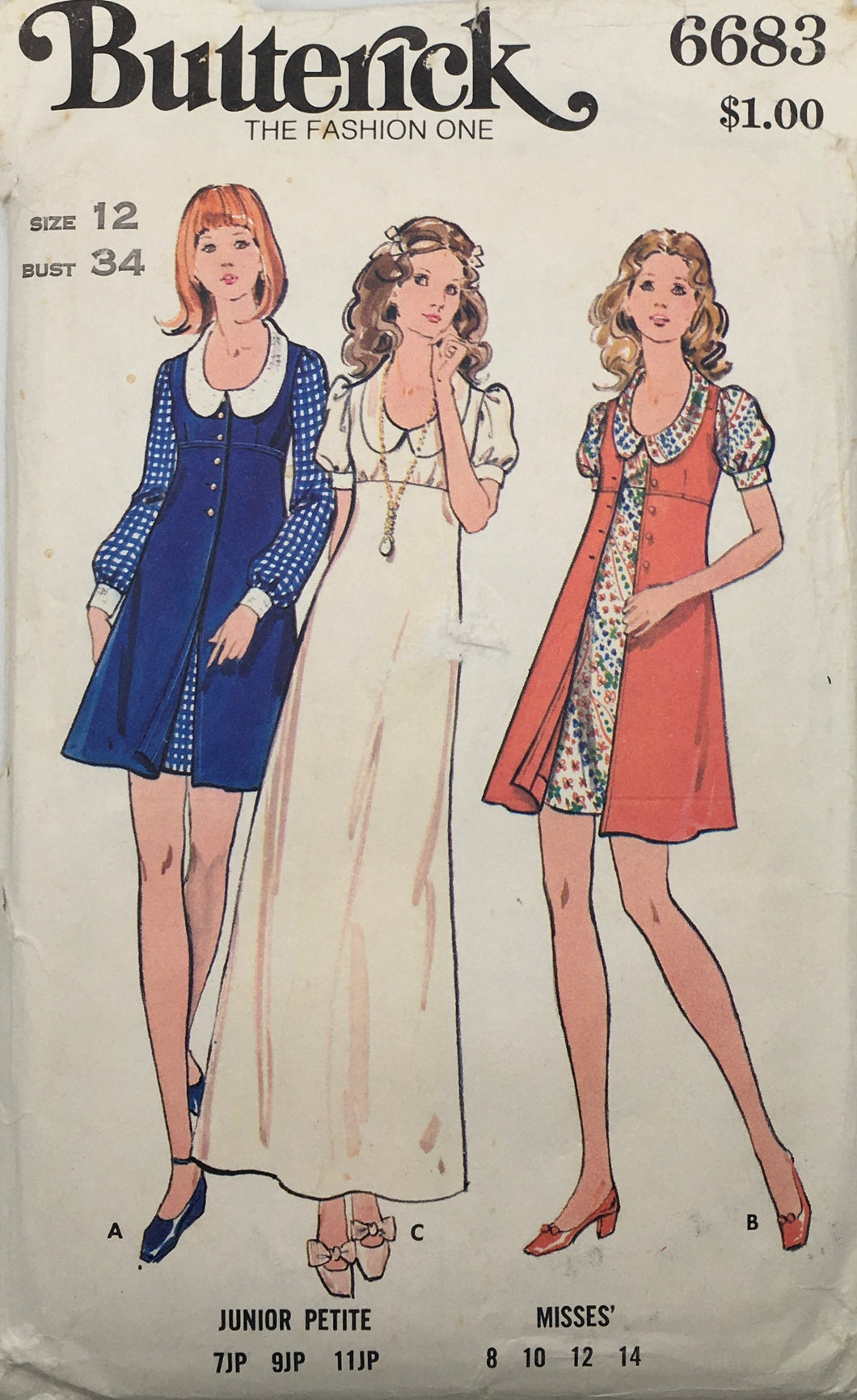 1970's Vintage Sewing Pattern: Butterick 6683