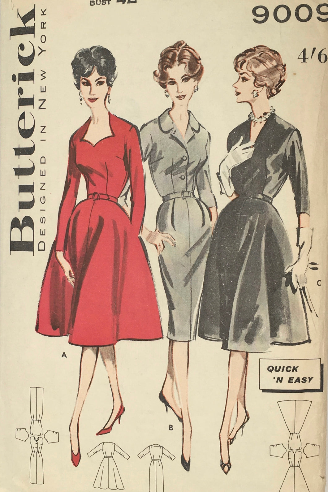 1950’s Vintage Sewing Pattern: Butterick 9009