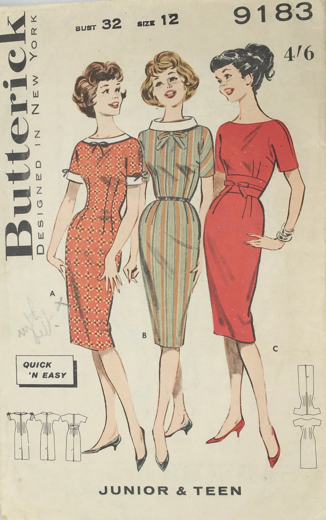 1950’s Vintage Sewing Pattern: Butterick 9183