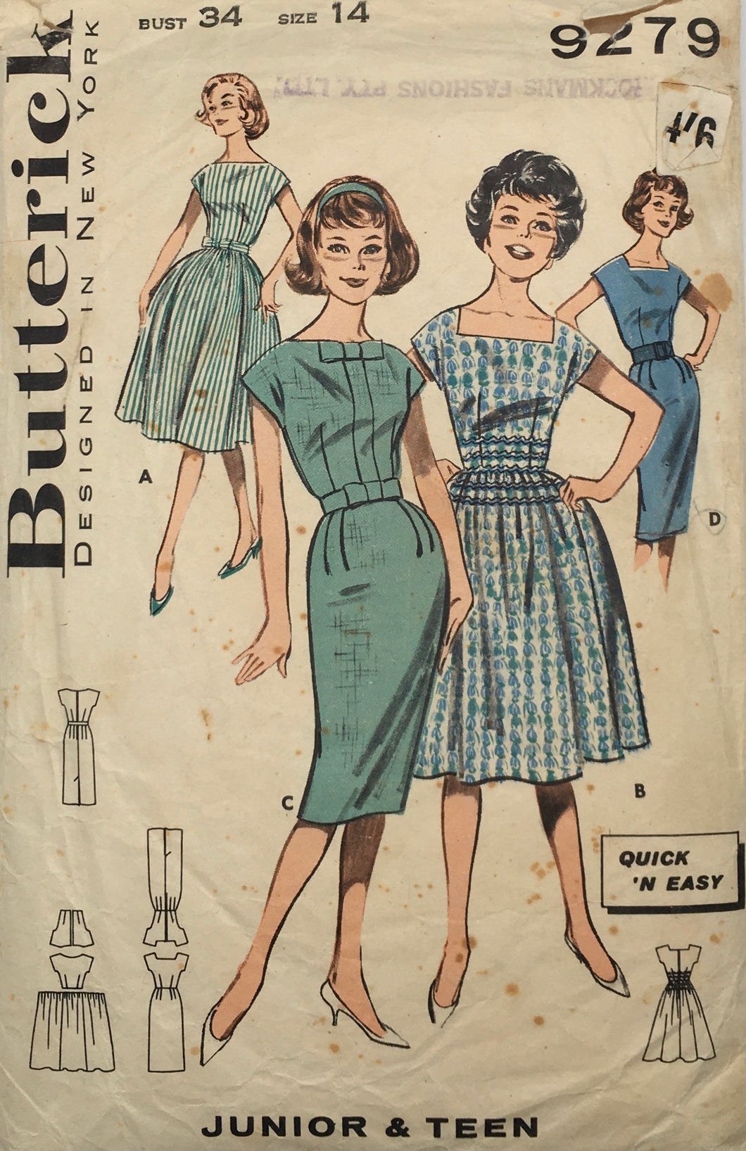 1960's Vintage Sewing Pattern: Butterick 9279