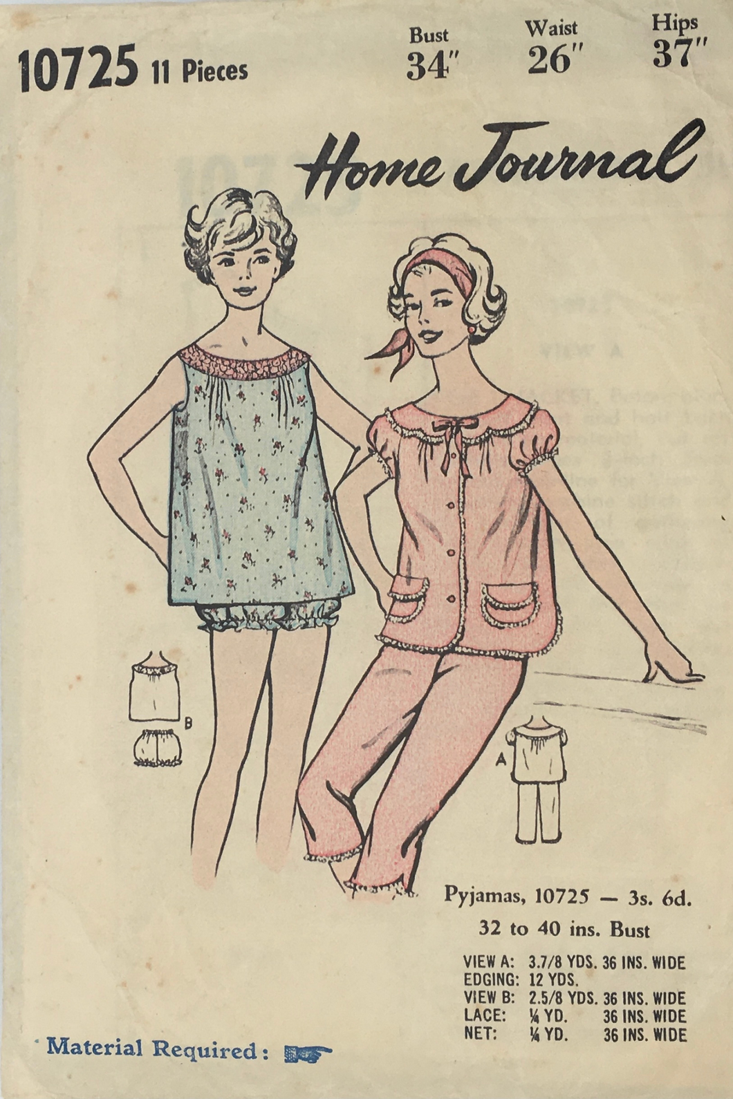 1950's Vintage Sewing Pattern: Home Journal 10725