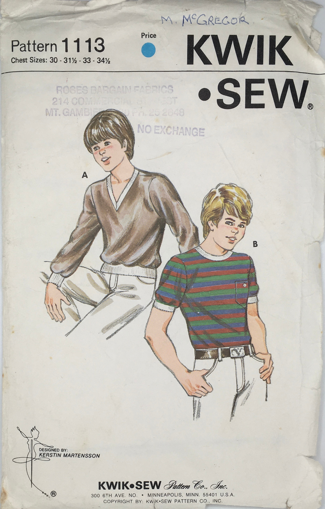 1980's Vintage Sewing Pattern: Kwik Sew 1113