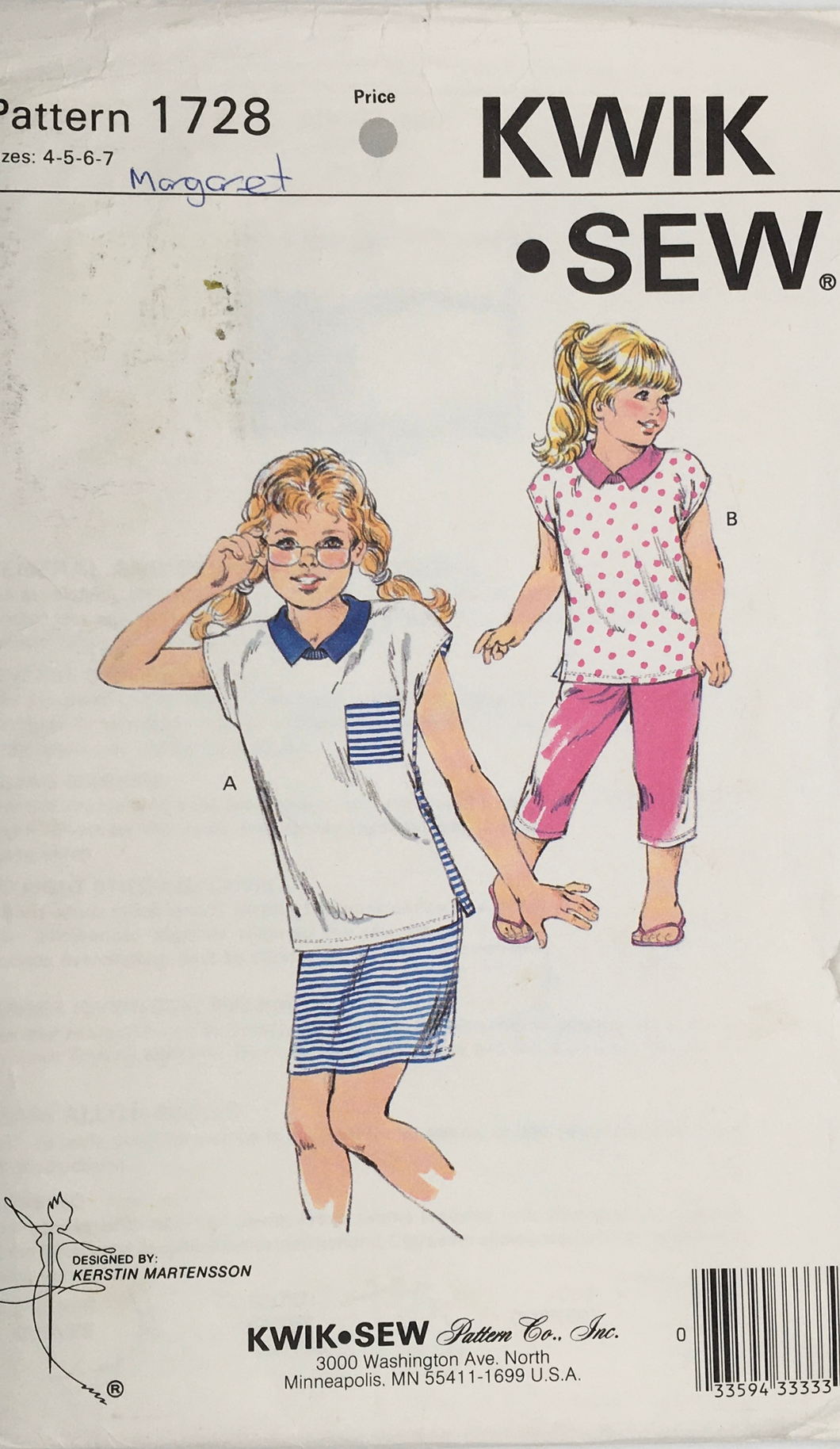 1980's Vintage Sewing Pattern: Kwik Sew 1728