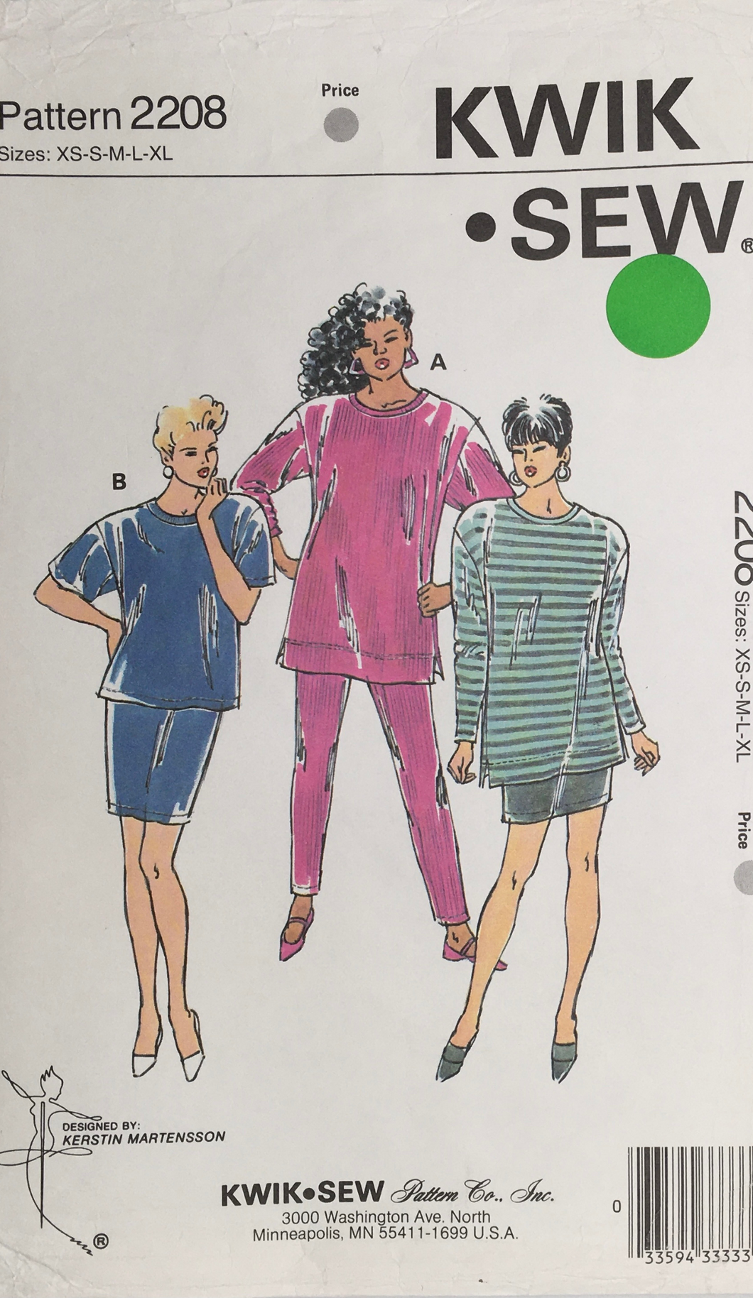 1990's Vintage Sewing Pattern: Kwik Sew 2208