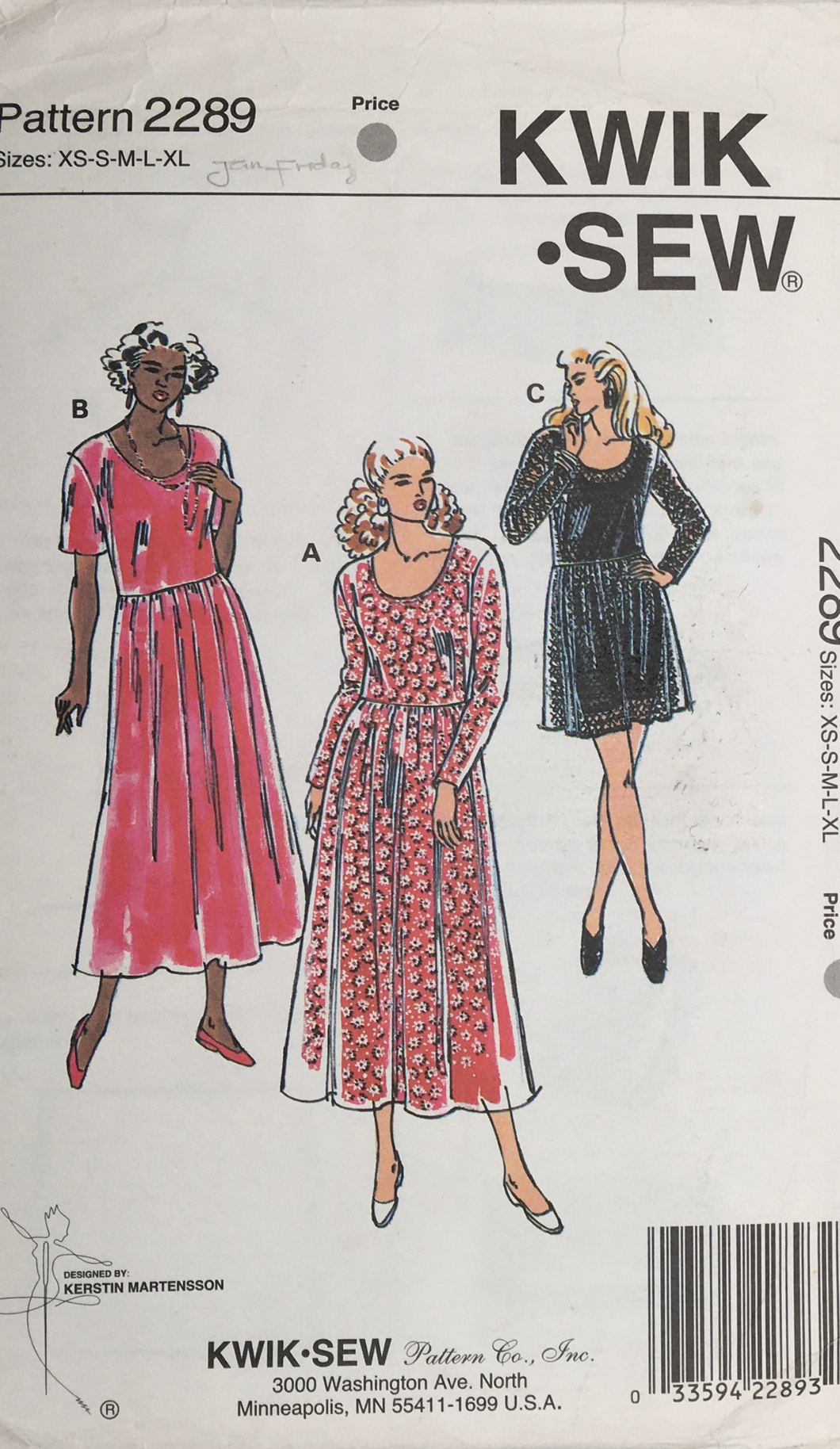 1990's Vintage Sewing Pattern: Kwik Sew 2289