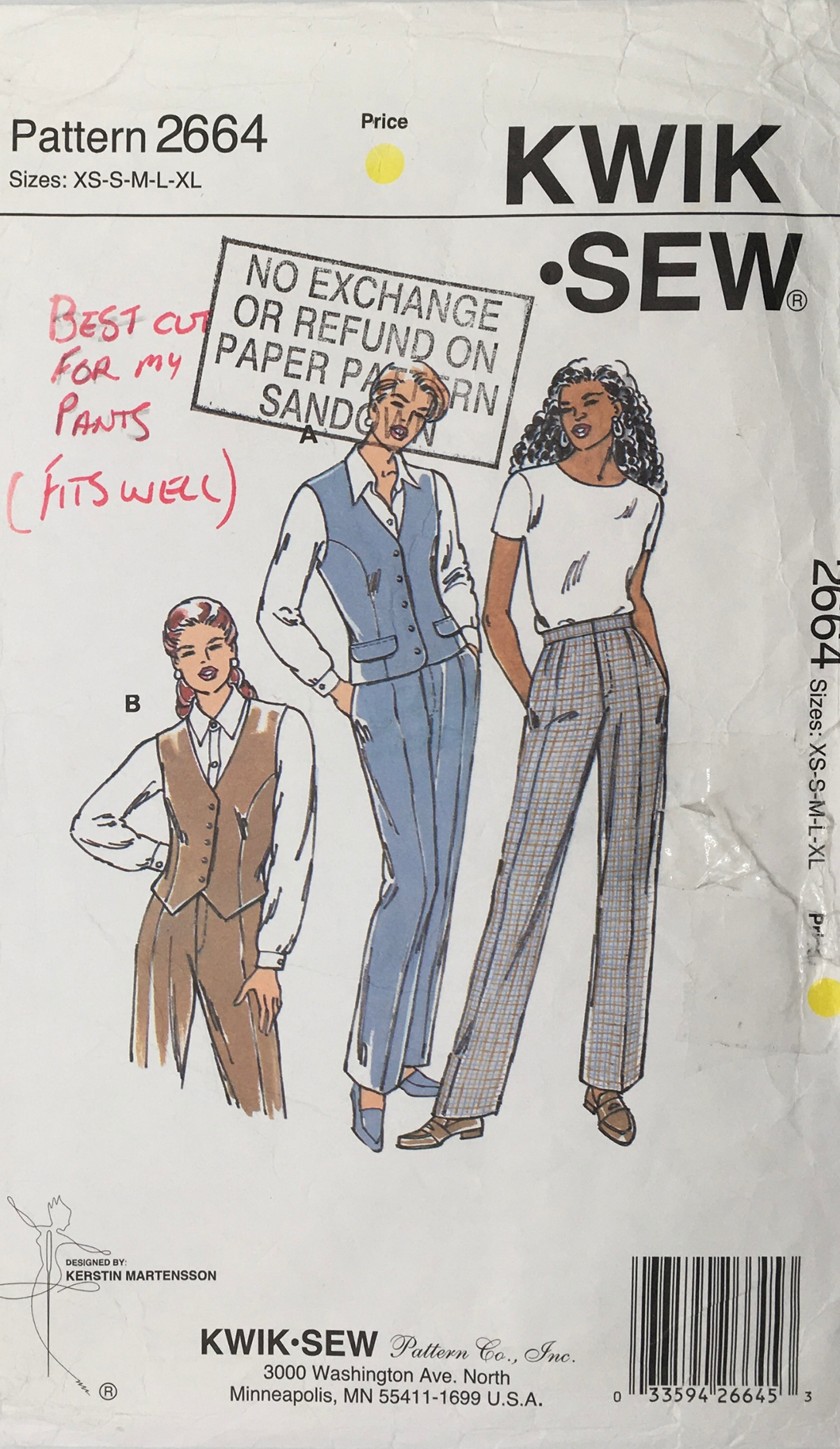 1990's Vintage Sewing Pattern: Kwik Sew 2664