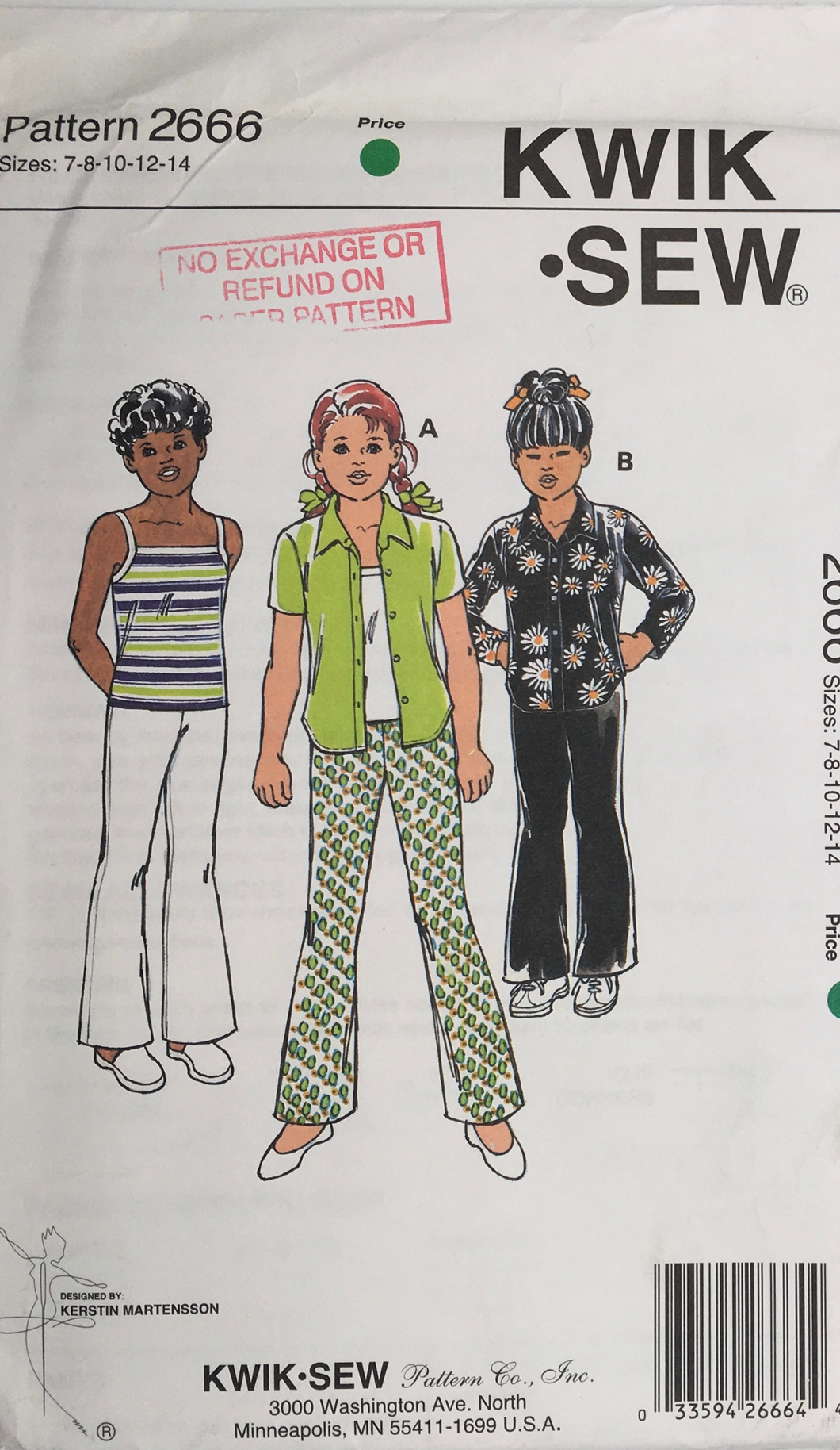 1990's Vintage Sewing Pattern: Kwik Sew 2666