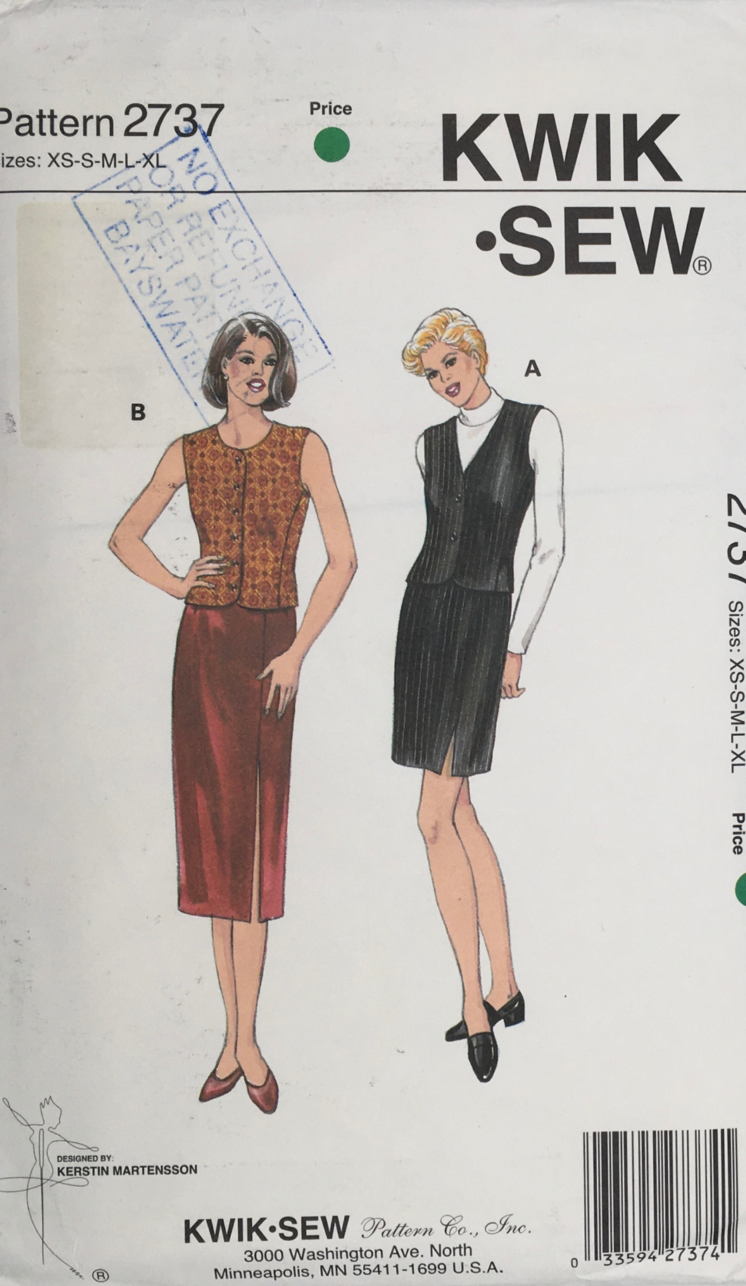 1990's Vintage Sewing Pattern: Kwik Sew 2737