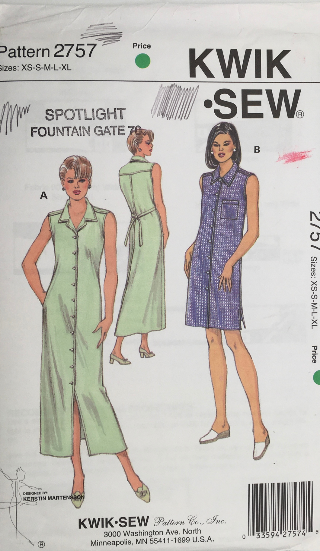 1990's Vintage Sewing Pattern: Kwik Sew 2757