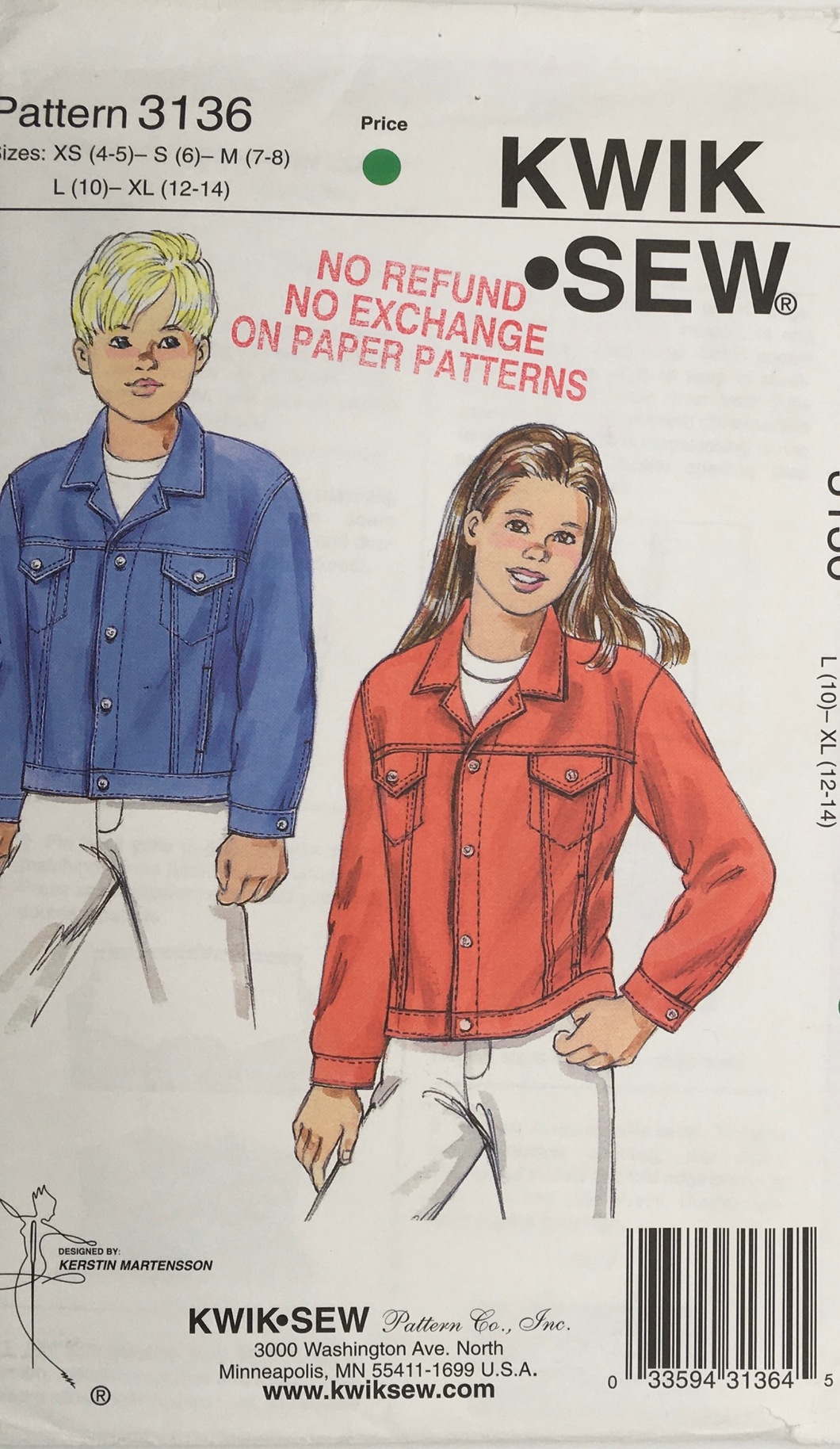 2002 Sewing Pattern: Kwik Sew 3136