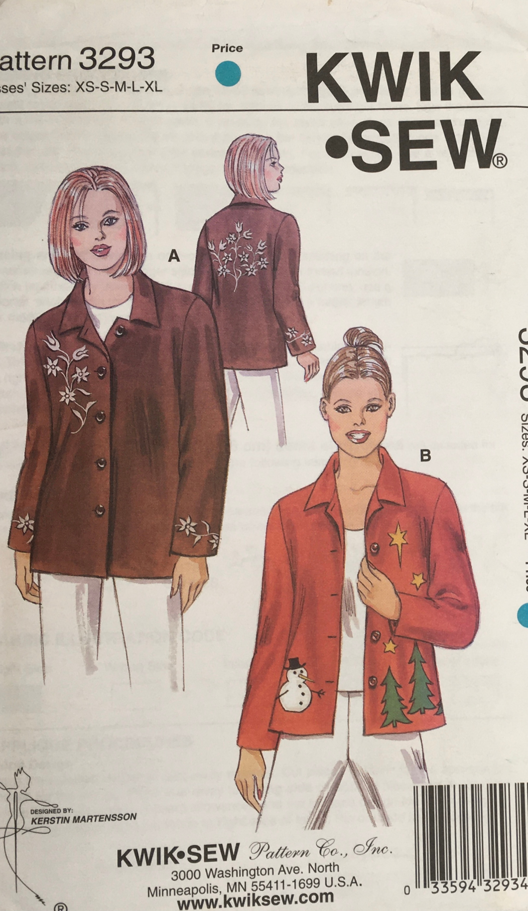 1990's Sewing Pattern: Kwik Sew 3293