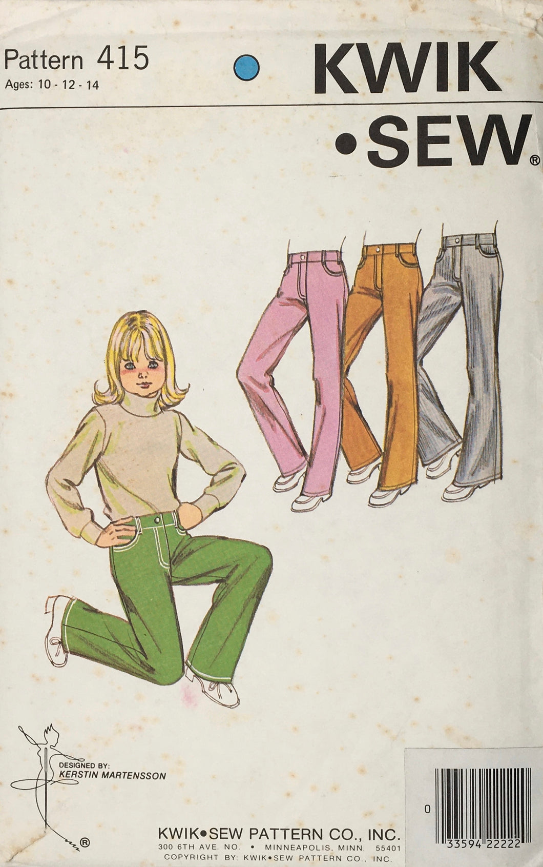 1970's Vintage Sewing Pattern: Kwik Sew 415