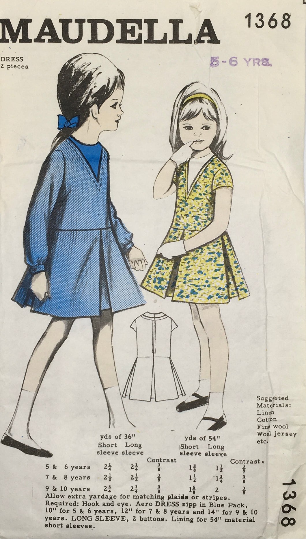 1960's Vintage Sewing Pattern: Maudella 1368