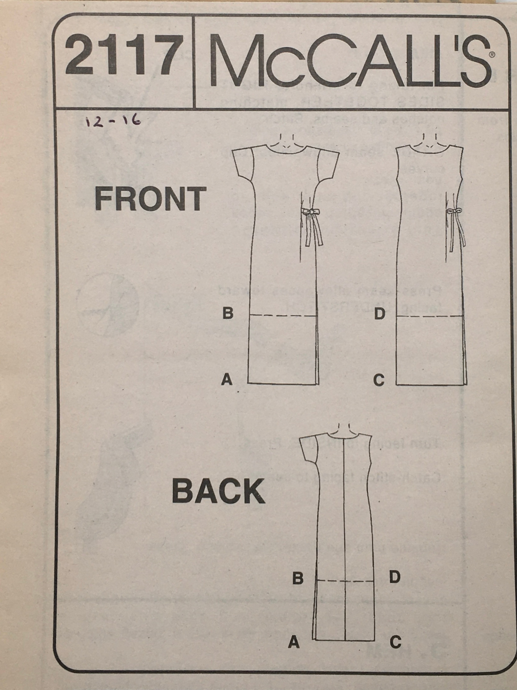 1999 Vintage Sewing Pattern: McCalls 2117