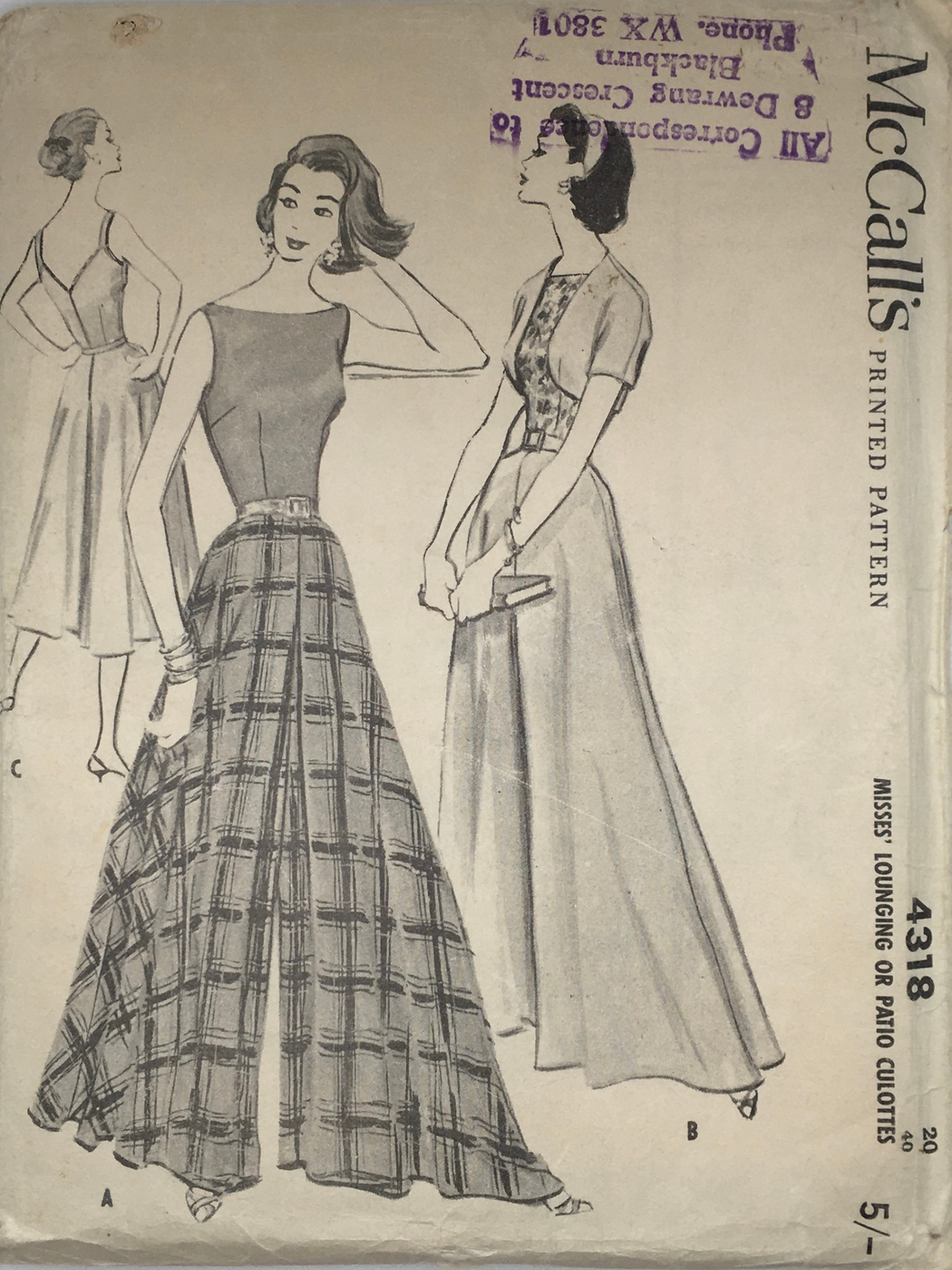 1957 Sewing Pattern: McCalls 4318