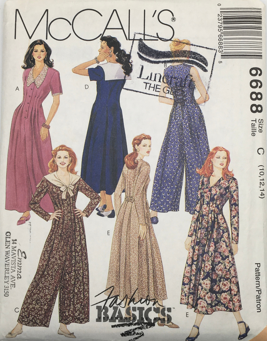 1993 Vintage Sewing Pattern: McCalls 6688