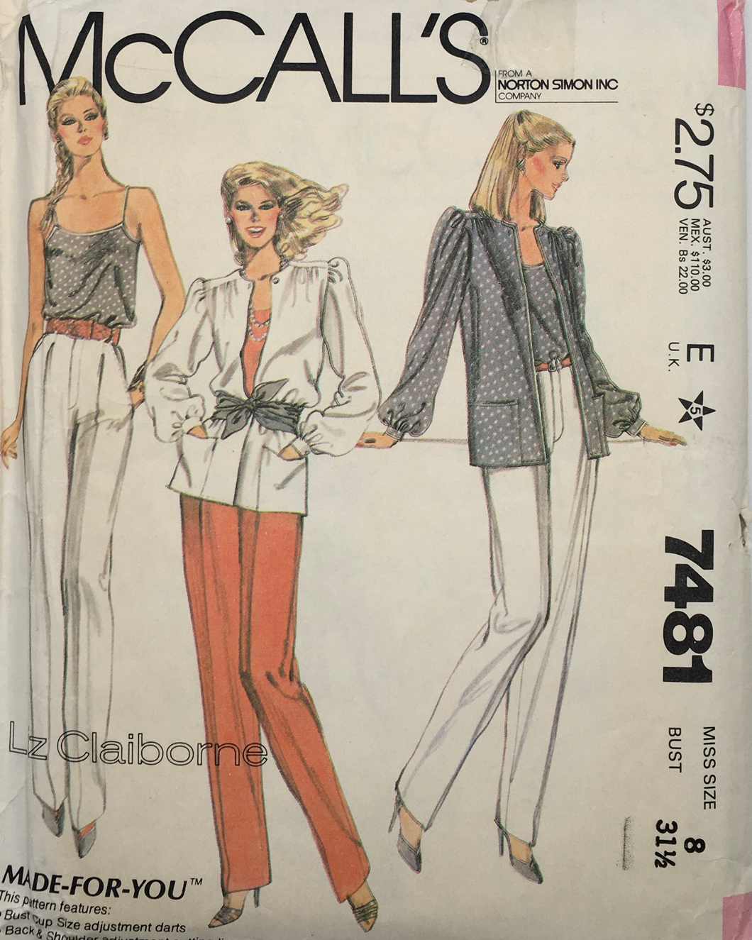 1981 Vintage Sewing Pattern: McCalls 7481