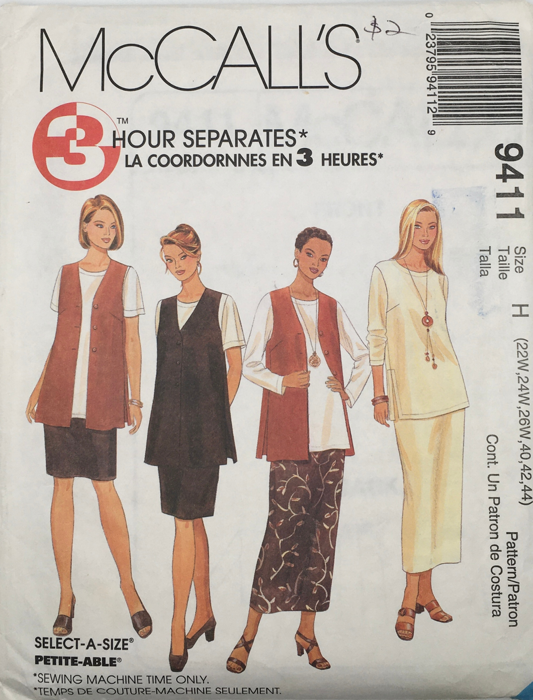 1998 Vintage Sewing Pattern: McCalls 9411