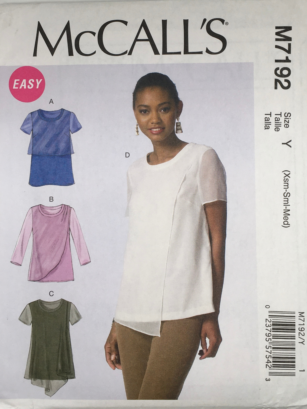 2015  Sewing Pattern: McCalls M7192