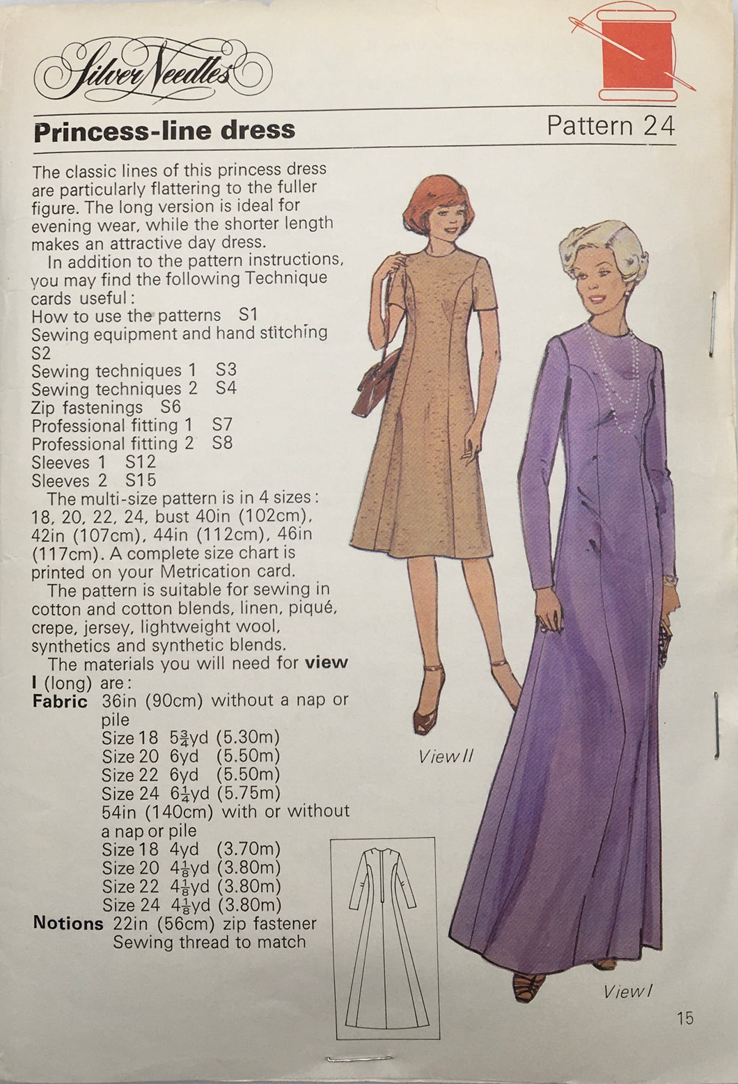 1977 Sewing Pattern: Silver Needles Pattern 24