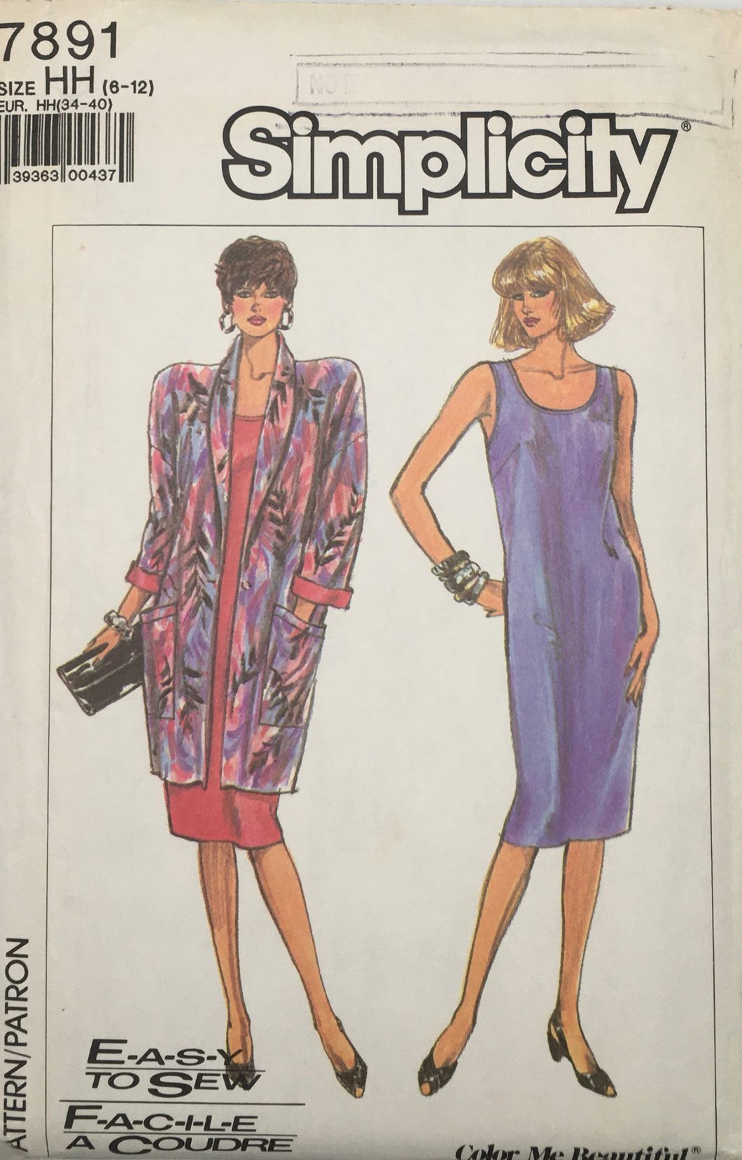 1986  Vintage Sewing Pattern: Simplicity 7891