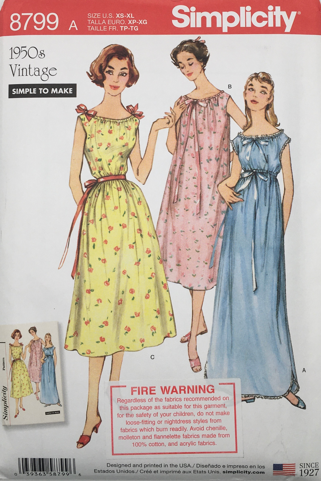 1950’s Reproduction Sewing Pattern: Simplicity 8799