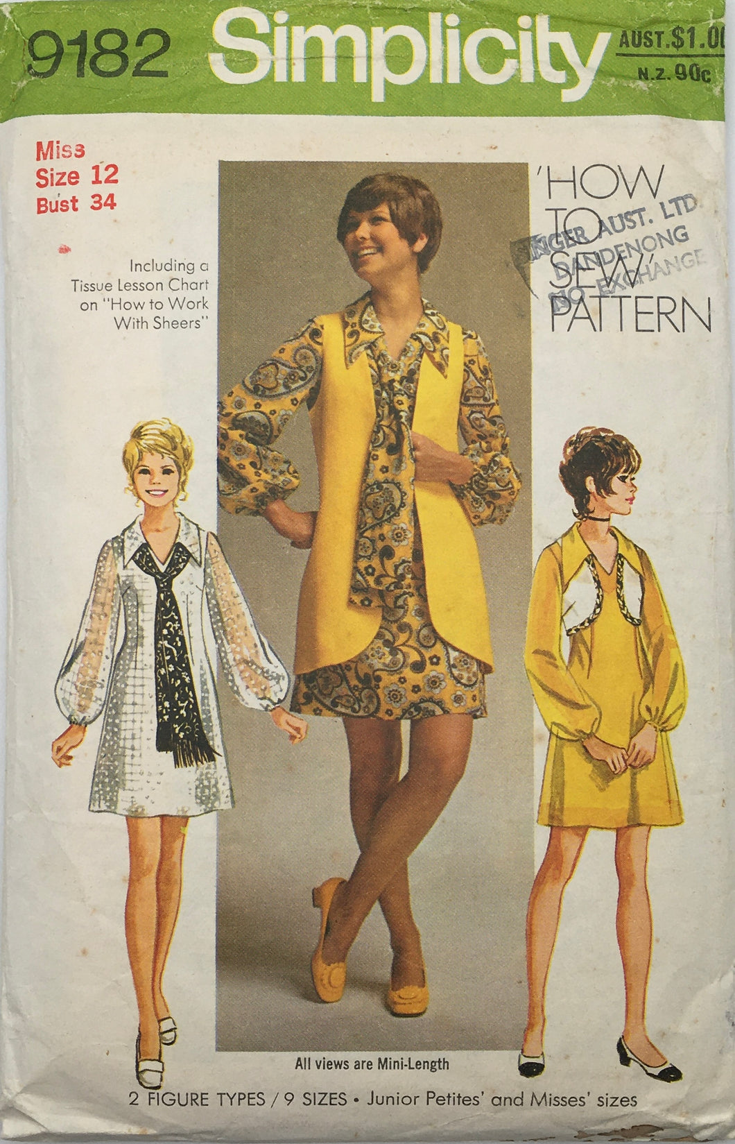 1971 Vintage Sewing Pattern: Simplicity 9182