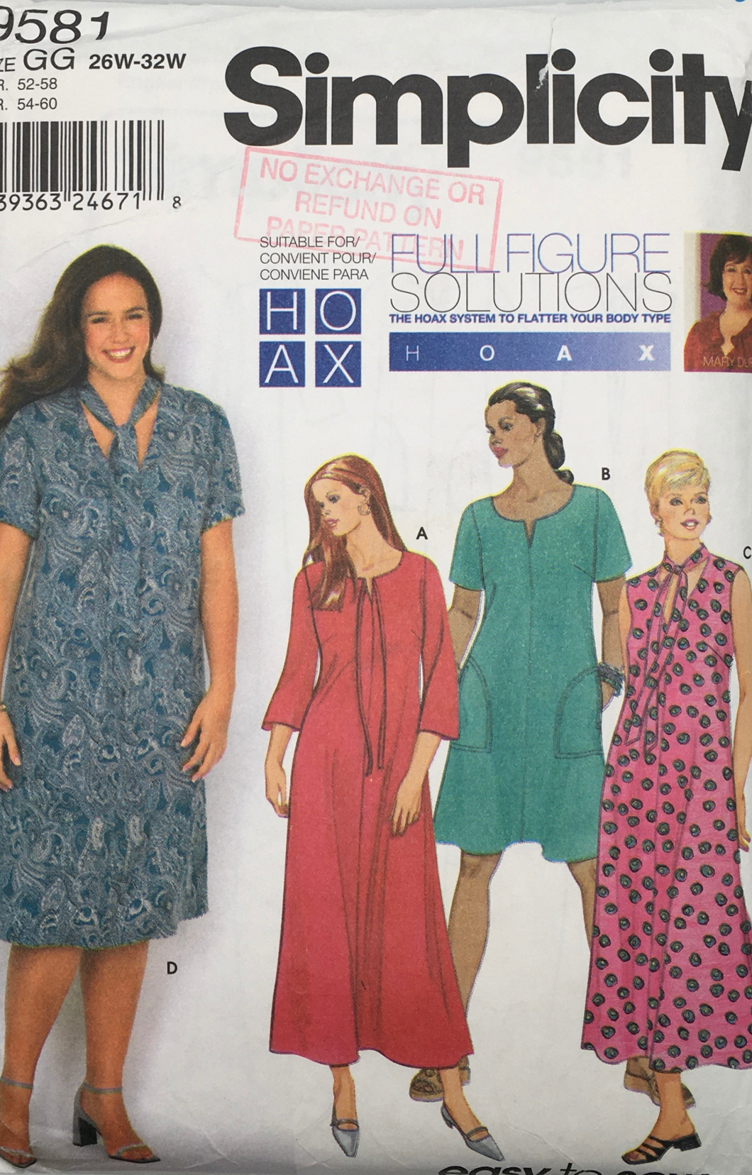 2001 Sewing Pattern: Simplicity 9581