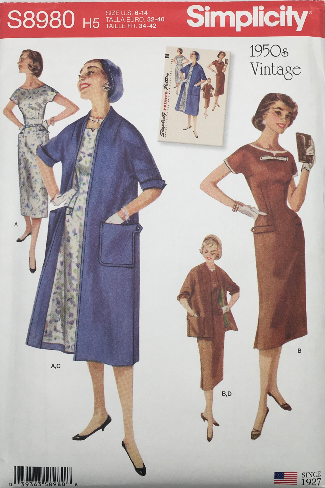 1950’s Reproduction Sewing Pattern: Simplicity S8980